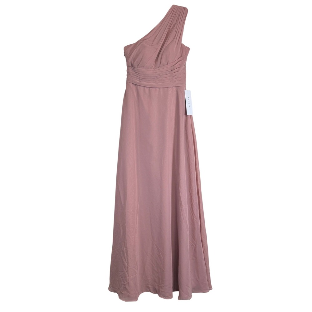 Azazie Ashley One Shoulder Bridesmaid Dress Dusty Rose Chiffon Maxi A2 NEW